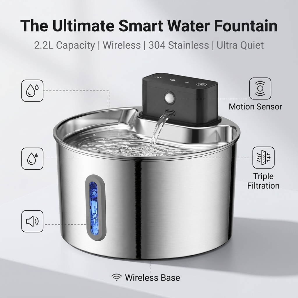 Wireless Pet Water Fountain Battery - Беспроводная фонтанная поилка для кошек с