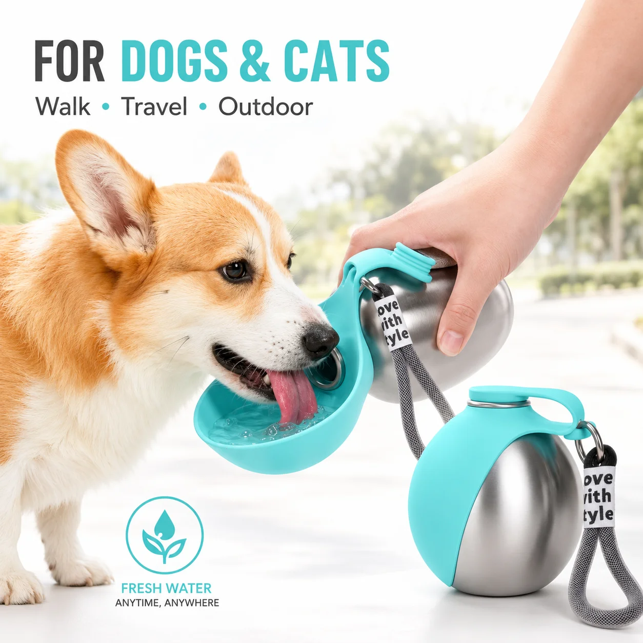 Pet Water Fountain Stainless Steel - 285 мл. Портативная бутылка для воды