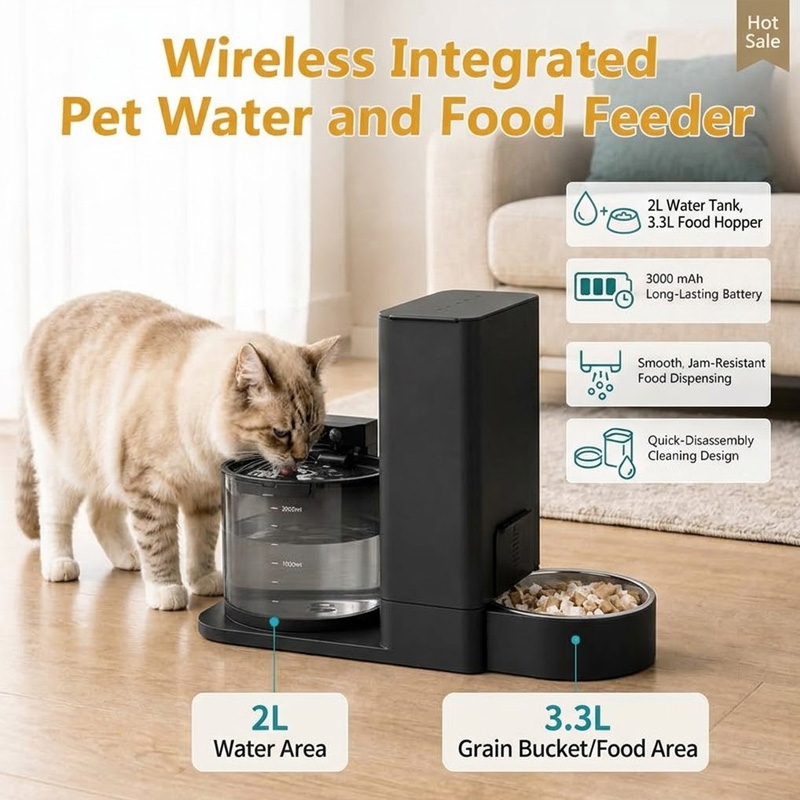 Wireless Pet Water Fountain Battery - Комбинированная кормушка для домашних животных 2-в-1:
